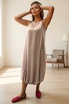 Pudra Yazlık Airobin Midi Eteği Lastikli Elbise