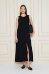 Siyah Uzun A Kesim Sıfır Kol Yırtmaçlı Aerobin Elbise