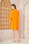 Turuncu Salaş Midi Keten Yarım Katlanır Kollu Elbise