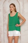 Loose Strappy Tiered Muslin Blouse - Green