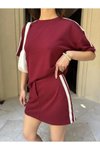 Bordo Modal Bisiklet Yaka T-shirt Mini Şortlu Etek İkili Takım