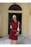 Bordo Modal Bisiklet Yaka T-shirt Mini Şortlu Etek İkili Takım