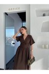 Kahve Uzun Kısa Kollu Elbise