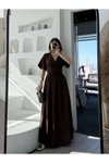 Kahve Uzun Kısa Kollu Elbise