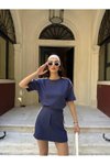 Lacivert Mini Şortlu Etek Bisiklet Yaka T-shirt İkili Takım