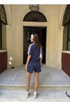 Lacivert Mini Şortlu Etek Bisiklet Yaka T-shirt İkili Takım