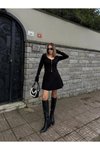 Siyah İkili Hırkalı Etekli Fermuarlı Takım