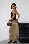 Haki Gold Flok Baskılı Uzun Saten Etek