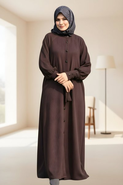 Acı Kahve Reglan Kollu Kaplama Düğmeli Örme Ferace