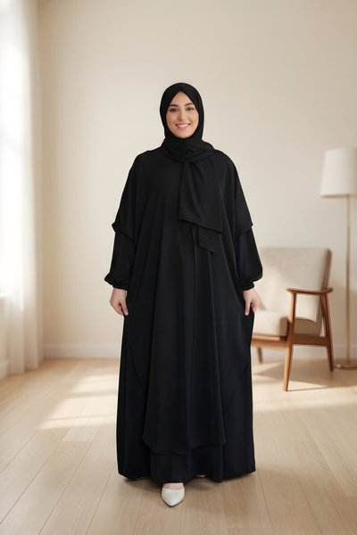 Modest Two-Piece Dress - Black