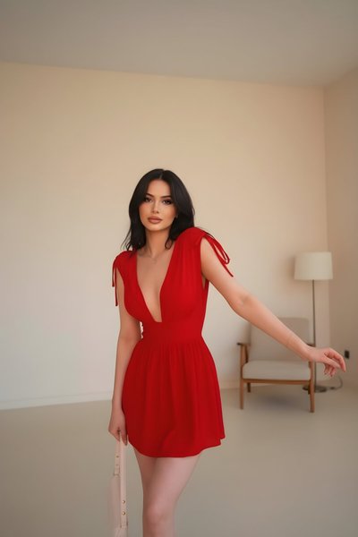 فستان قصير ميني أحمر بحمالات خيطية وشورت