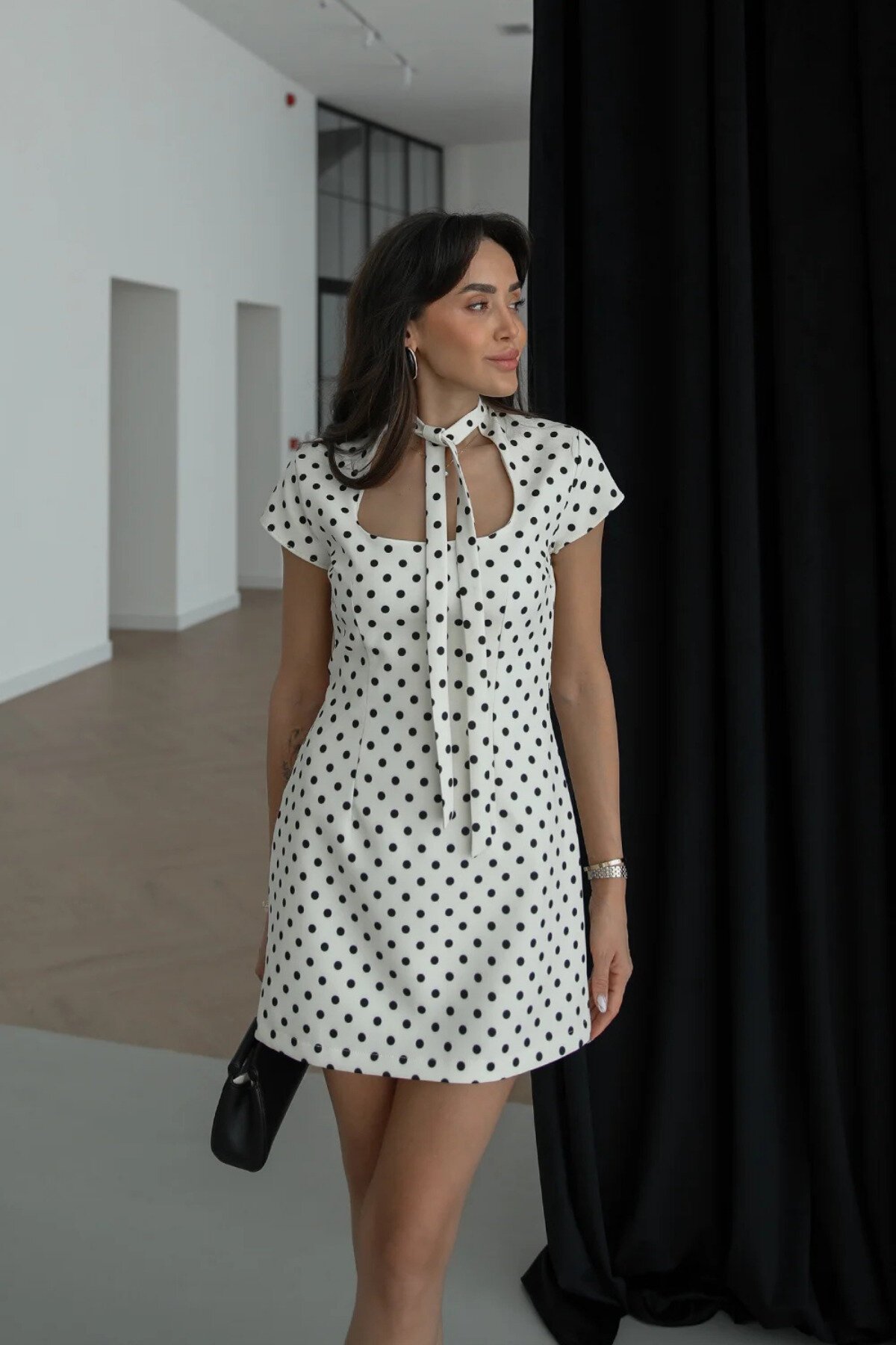 Mini Polka Dot Design Dress - White - MOZENA