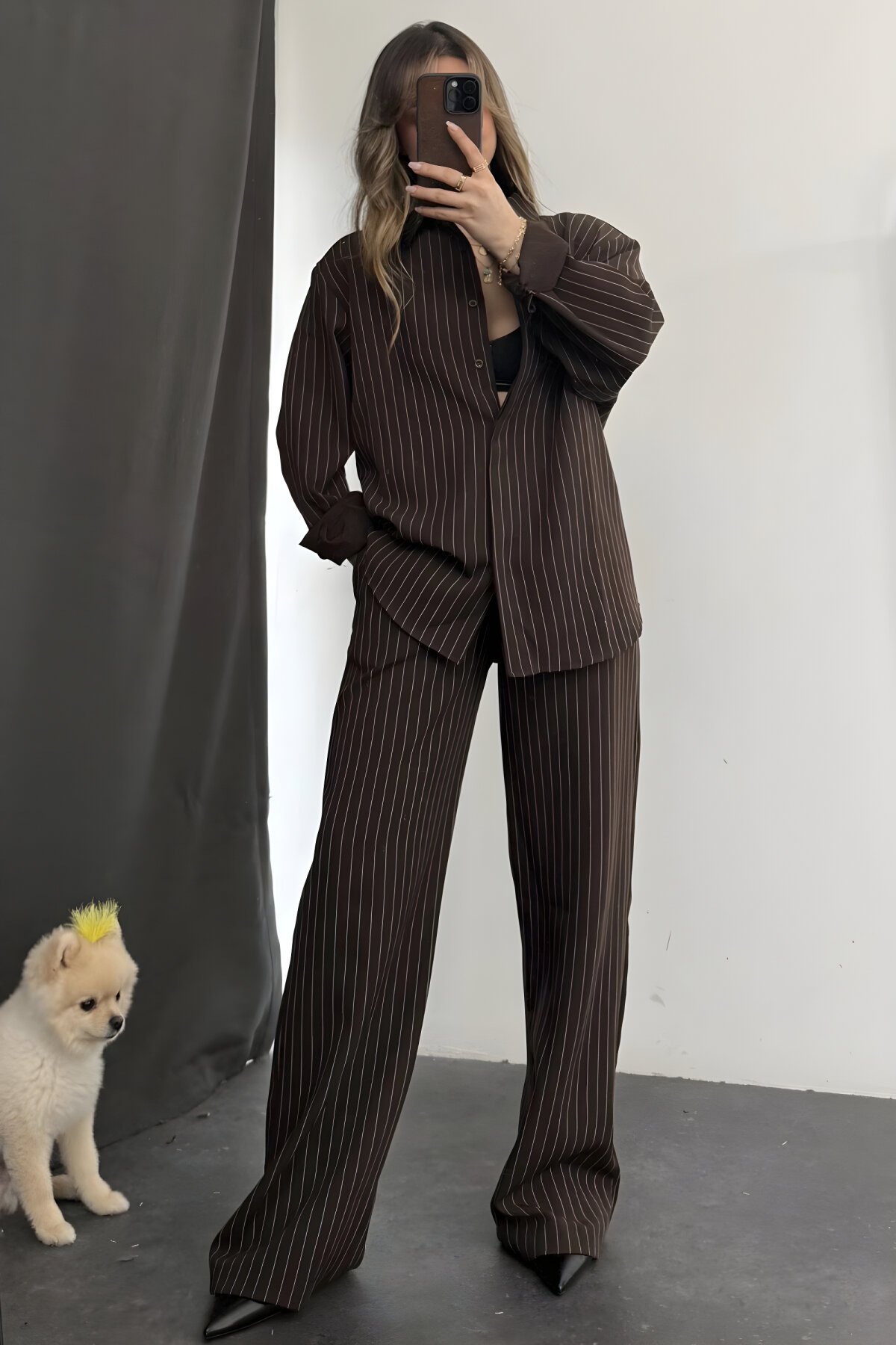 Kahverengi Çizgili Salaş İkili Takım - MOZENA