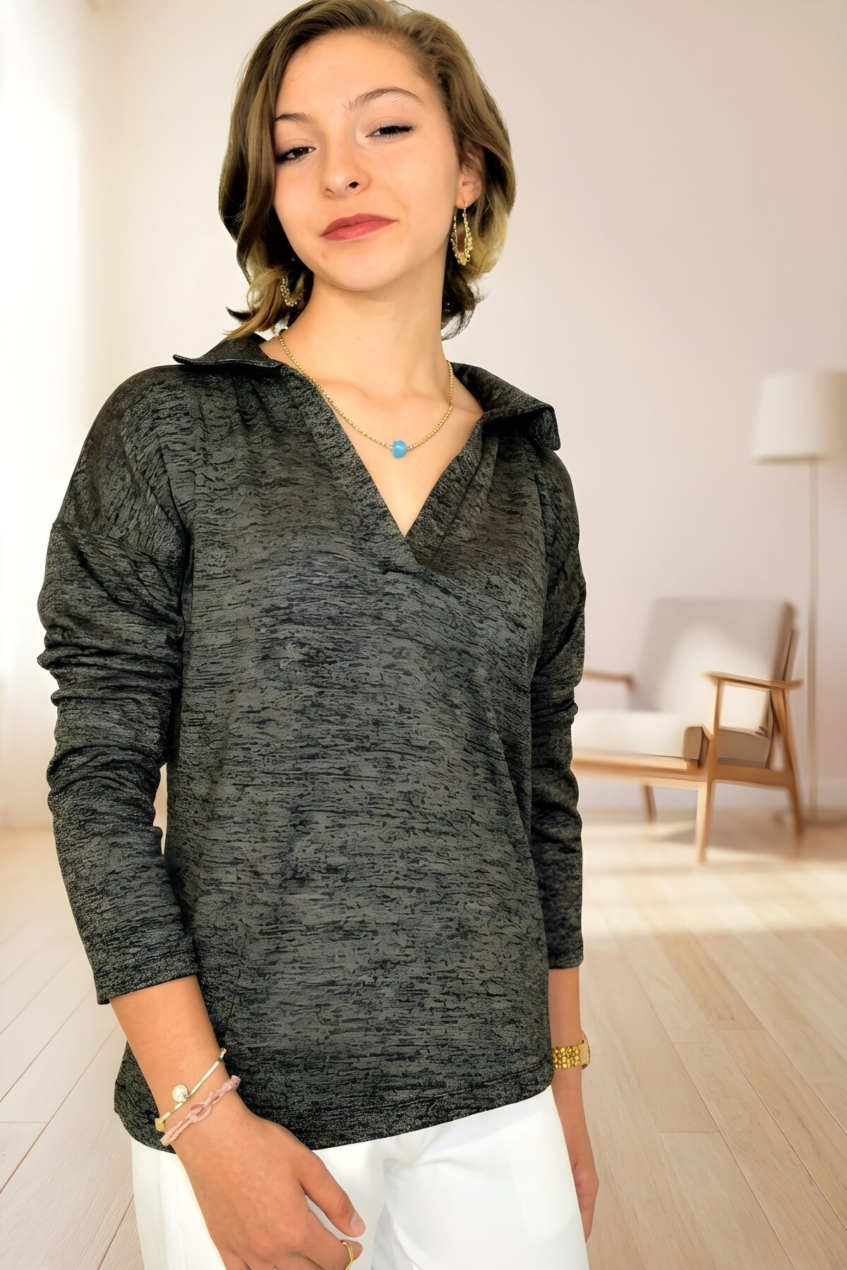 Antrasit Polo Yaka Bluz - Pasaklı Giyim