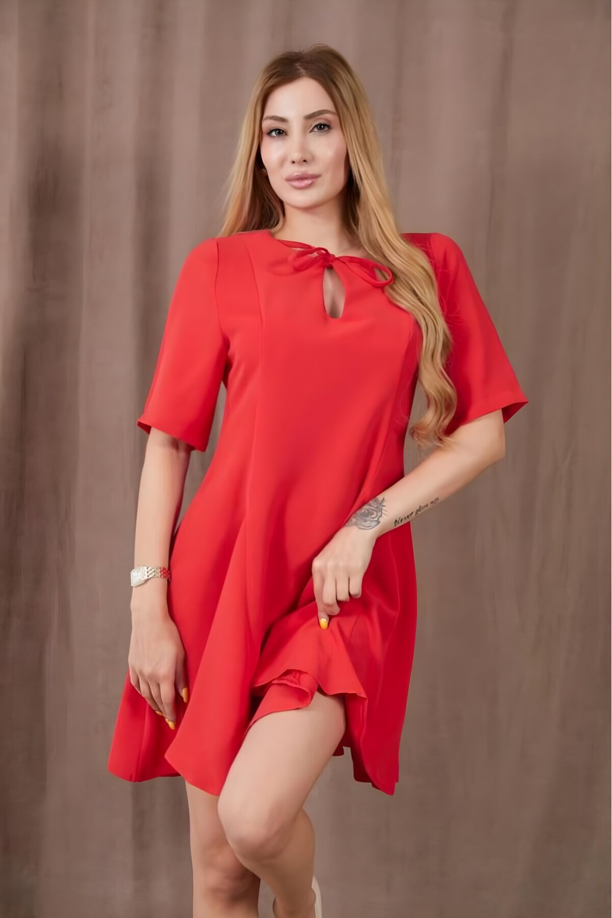 Kırmızı Yazlık Mini Volanlı Kısa Kollu Elbise - Pasaklı Giyim
