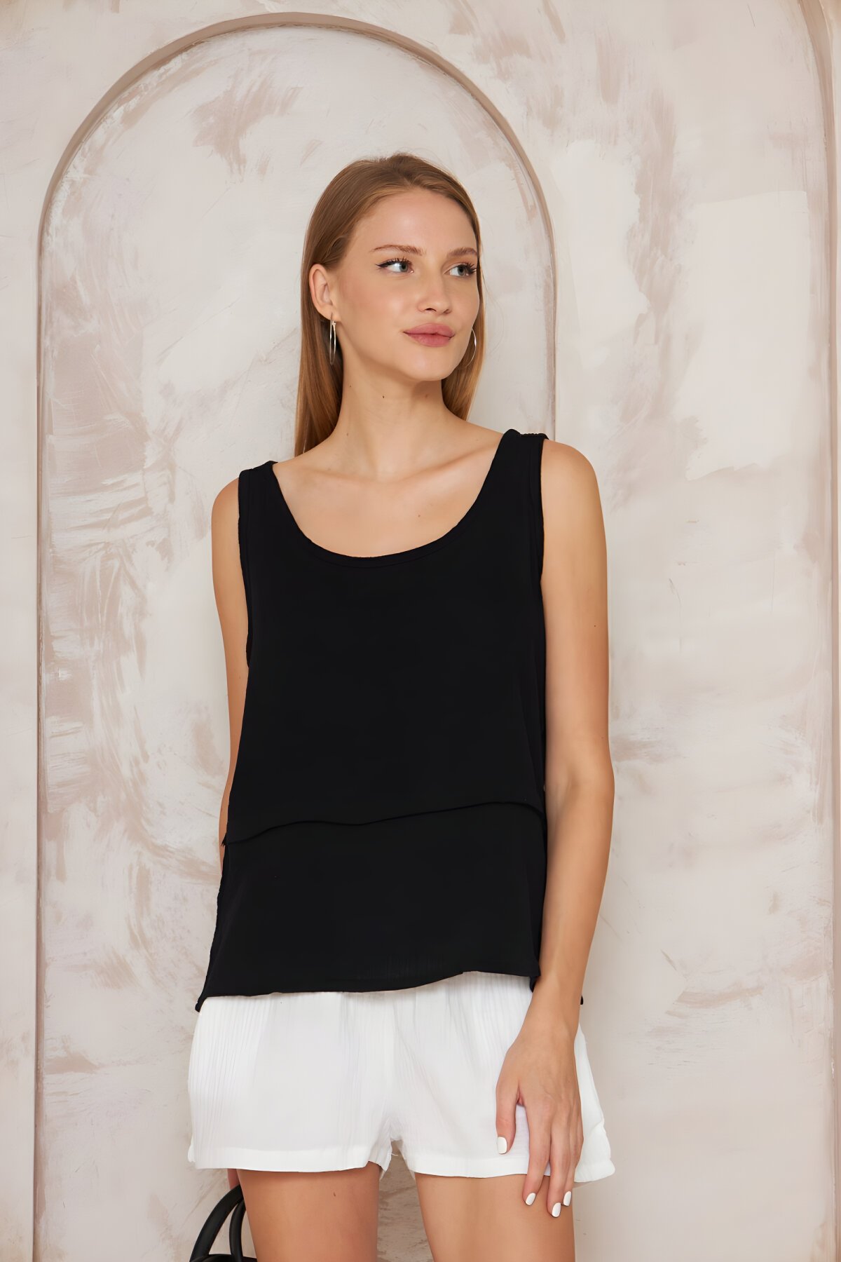 Loose Muslin Raw Stitch Blouse - Black - Pasaklı Giyim