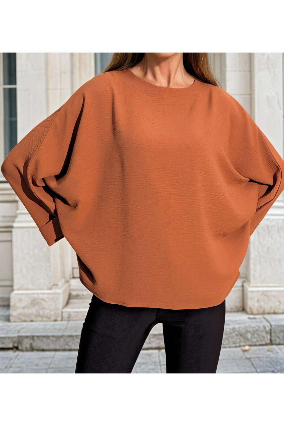 Taba Ekstra Oversize Yarasa Kol Bluz - Pasaklı Giyim