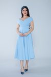 Bebe Mavi Midi Kloş Kayık Yaka Abiye Elbise