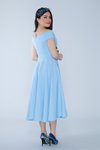 Bebe Mavi Midi Kloş Kayık Yaka Abiye Elbise