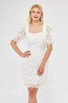 Beyaz Fransız Dantel Mini Balon Kol Abiye Elbise