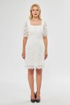 Beyaz Fransız Dantel Mini Balon Kol Abiye Elbise