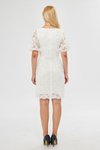 Beyaz Fransız Dantel Mini Balon Kol Abiye Elbise
