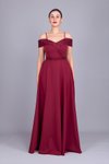 Long Flared Checked Sequin Evening Dress - Burgundy