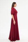 Bordo Uzun Balon Kol Korsaj Kemer Detaylı Abiye Elbise