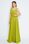 Fıstık Yeşili Uzun Kloş Sırt Dekolteli Abiye Elbise