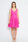 Fuşya Mini Kloş Pileli Sırtı Fiyonklu Abiye Elbise