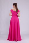 Fuşya Uzun Kayık Yaka Abiye Elbise