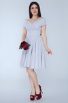 Mini Flare Pleated Boat Neck Evening Dress - Gray