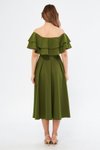 Haki Midi Dökümlü Fırfır Yaka Abiye Elbise