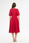Kırmızı Midi Balon Kol V Yaka Korsaj Kemer Detaylı Abiye Elbise