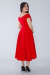 Kırmızı Midi Kloş Kayık Yaka Abiye Elbise