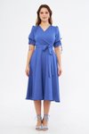 Kot Mavi Midi Kruvaze Yaka Büzgülü Abiye Elbise