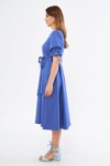 Kot Mavi Midi Kruvaze Yaka Büzgülü Abiye Elbise