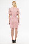 Koyu Pudra Fransız Dantel Mini Kare Yaka Balon Kol Abiye Elbise