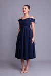 Lacivert Kareli Midi Askılı Payet Detaylı Abiye Elbise