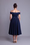 Lacivert Kareli Midi Askılı Payet Detaylı Abiye Elbise