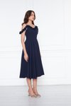 Lacivert Midi Kloş Askılı Pileli Abiye Elbise