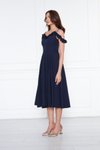 Lacivert Midi Kloş Askılı Pileli Abiye Elbise