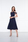 Lacivert Midi Kloş Askılı Pileli Abiye Elbise