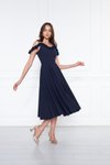 Lacivert Midi Kloş Askılı Pileli Abiye Elbise
