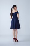 Lacivert Mini Kayık Yaka Pileli Kloş Abiye Elbise