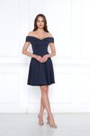 Lacivert Mini Kloş Kalp Yaka Düşük Omuz Abiye Elbise