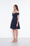 Lacivert Mini Kloş Kalp Yaka Düşük Omuz Abiye Elbise
