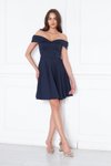 Lacivert Mini Kloş Kalp Yaka Düşük Omuz Abiye Elbise