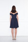 Lacivert Mini Kloş Kalp Yaka Düşük Omuz Abiye Elbise
