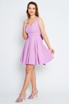 Lila Mini Pileli Kloş Sırtı Fiyonklu Abiye Elbise